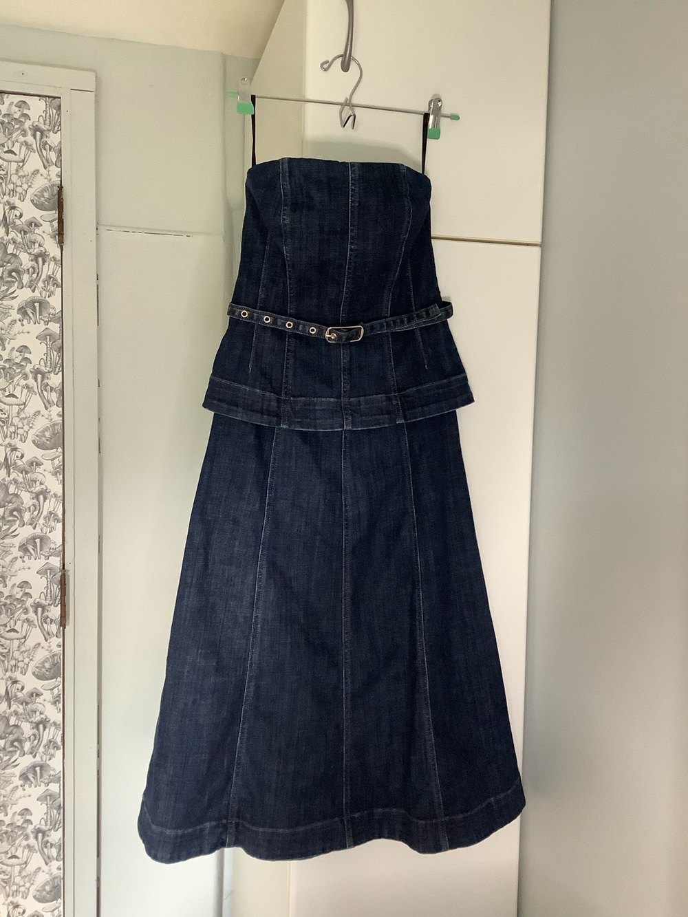 White House Black Market Dark Indigo Strapless Denim Dress with Belt